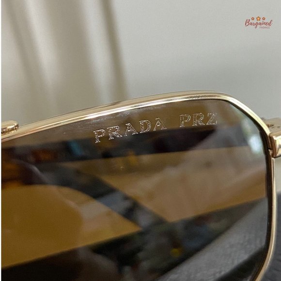 Authentic Prada Pale Gold Metal Rectangle Sunglasses Brown Polarized Lens main image 5